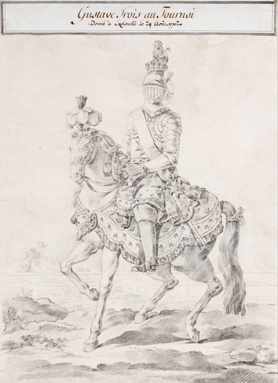 Gustav III te paard in harnas 1776 door Olof Fridsberg